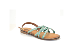 SANADALO TRECCIA RAFIA E STRASS MENTA CON FONDO IN VERA PELLE 